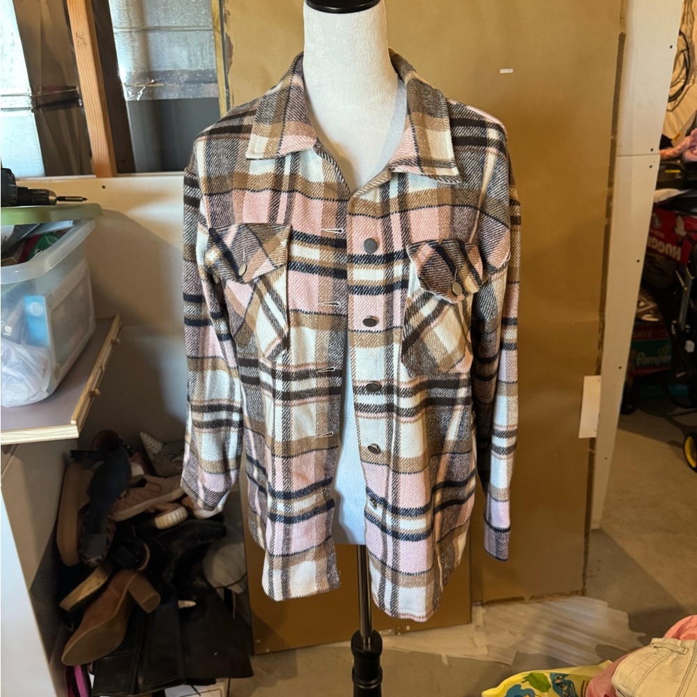 Plaid Women's Jacket - Pink and Tan